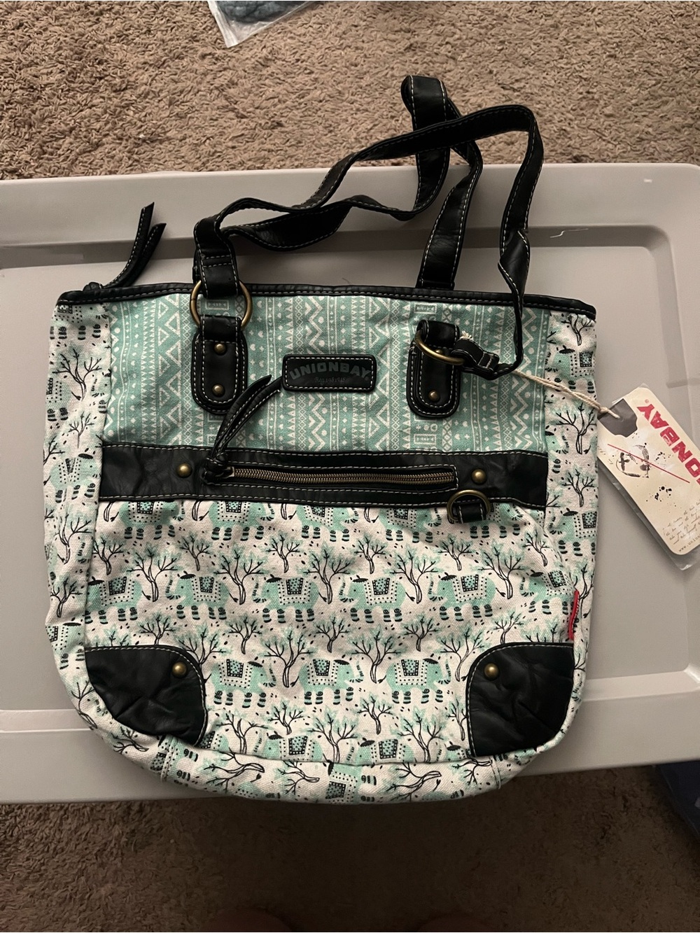 UNIONBAY Aztec elephants Print Tote with Black Trim